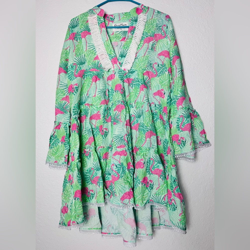 Kenny Flowers The Sunshine State Womens Small Tunic Dress Flamingo Green Pink - Picture 4 of 15
